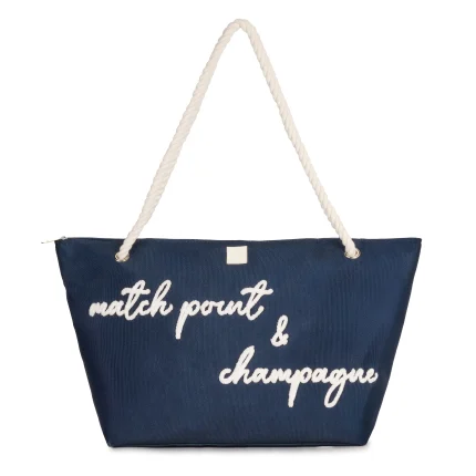 Borsa Mare Navy con Scritta e Manici in Corda