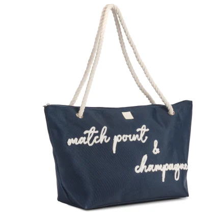 Borsa Mare Navy con Scritta e Manici in Corda