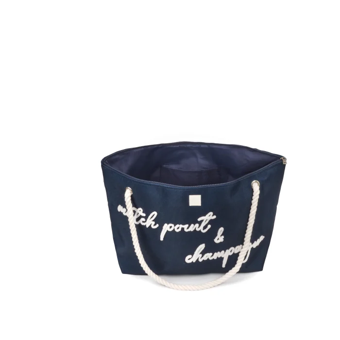 Borsa Mare Navy con Scritta e Manici in Corda