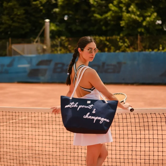 Borsa Mare Navy con Scritta e Manici in Corda