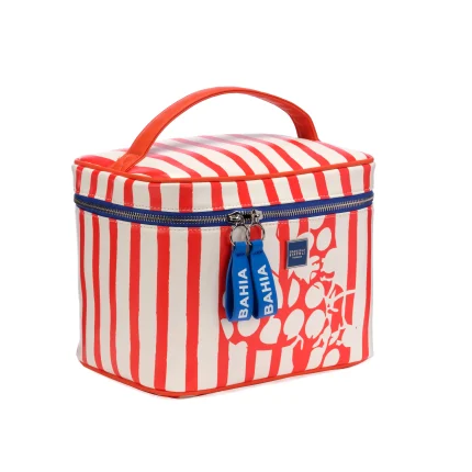 Beauty Case Righe Rosse Polka Lobster Pochette Make Up Capiente con Zip