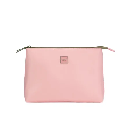 Busta Grande Ecopelle Rosa Palmouflage Pochette Make Up Capiente da Viaggio