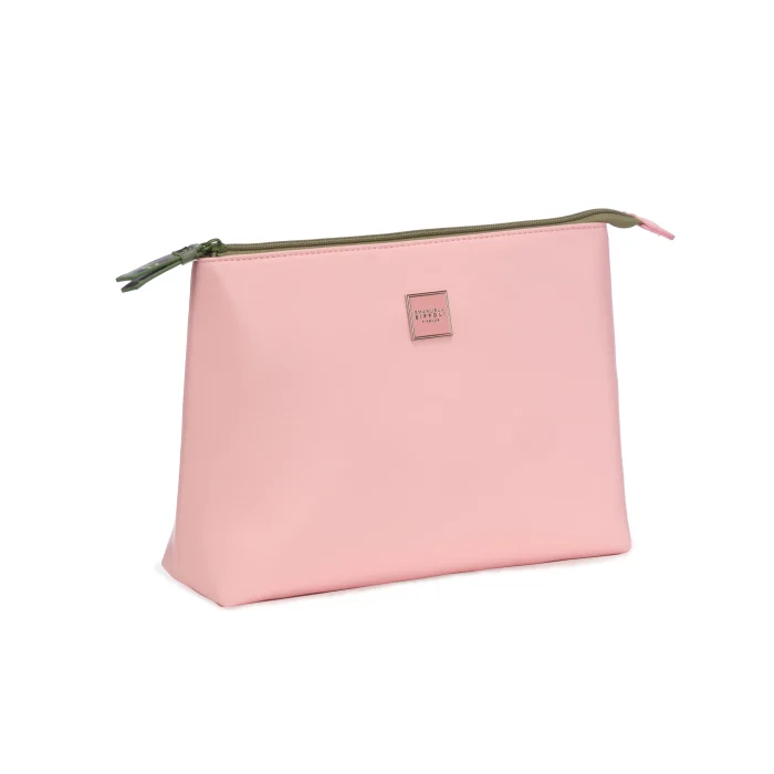 Busta Grande Ecopelle Rosa Palmouflage Pochette Make Up Capiente da Viaggio