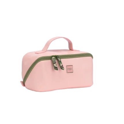 Beauty Case Ecopelle Rosa Palmouflage Organizer Make Up Capiente con Manico